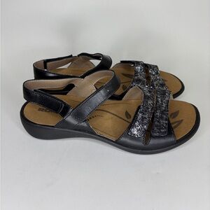 Romika Sandals Womens 10-10.5/41 Black Leather Wedge Adjustable Comfort Walking